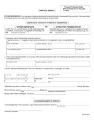 Form CC396 Personal Protection Order (Nondomestic Sexual Assault) - Michigan, Page 2