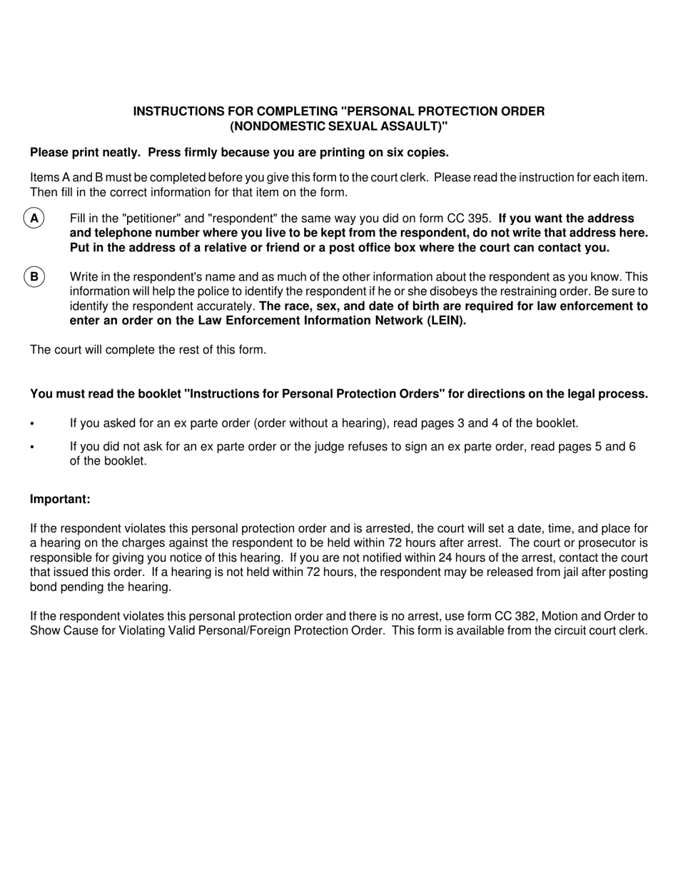 Form CC396 Personal Protection Order (Nondomestic Sexual Assault) - Michigan, Page 4