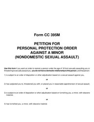 Form CC395M Petition for Personal Protection Order Against a Minor (Nondomestic Sexual Assault) - Michigan