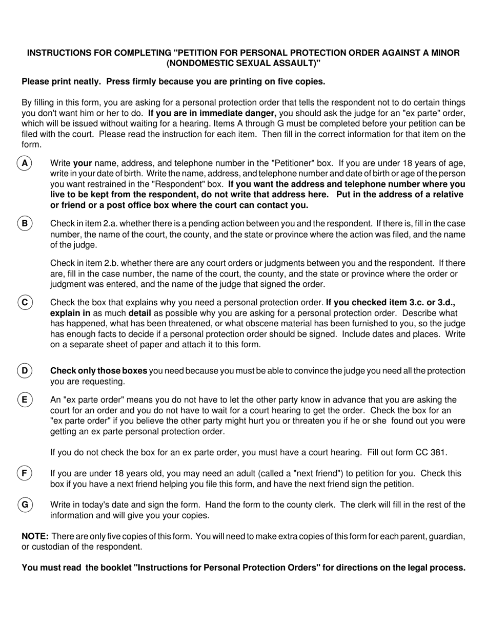 Form CC395M Petition for Personal Protection Order Against a Minor (Nondomestic Sexual Assault) - Michigan, Page 2