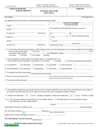 Form DC84 Affidavit and Claim, Small Claims - Michigan