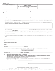 Form DC100C Notice to Quit to Recover Possession of Property Landlord-Tenant - Michigan
