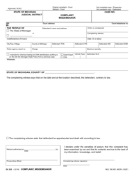 Form DC225 Complaint Misdemeanor - Michigan