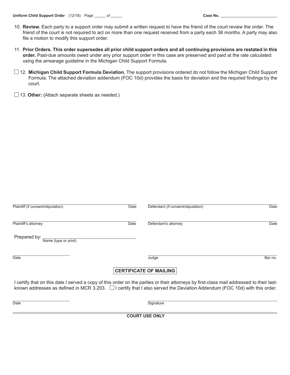 Form FOC10 / 52 Uniform Child Support Order - Michigan, Page 3