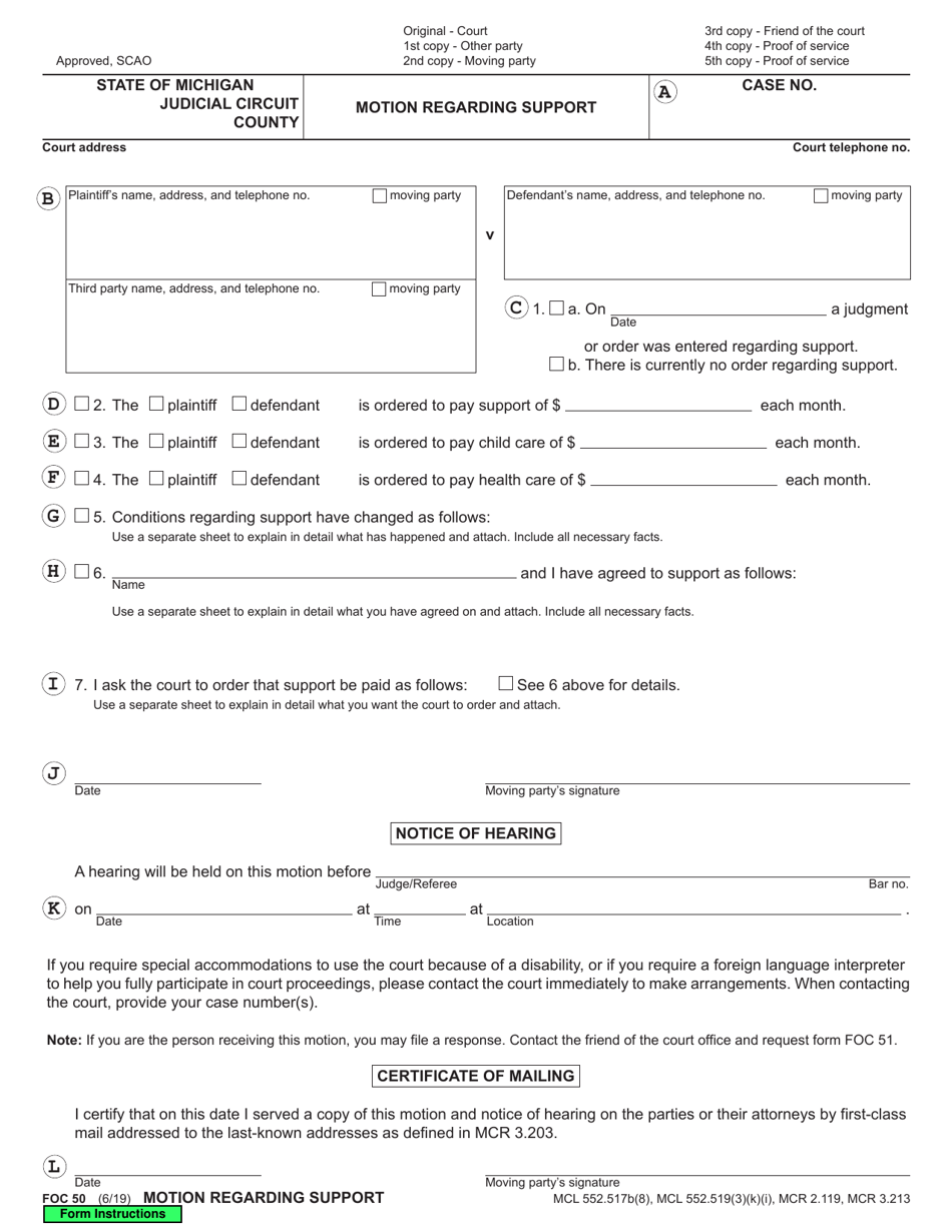 Form FOC50 Motion Regarding Support - Michigan, Page 1