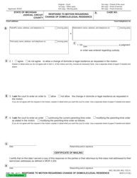Document preview: Form FOC116 Response to Motion Regarding Change of Domicile/Legal Residence - Michigan