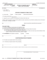 Document preview: Form JC29A Petition to Transfer Case to Tribal Court and Order - Michigan