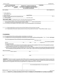 Document preview: Form JC100 Order Following Hearing on Petition to Terminate Appointment of Juvenile Guardian - Michigan