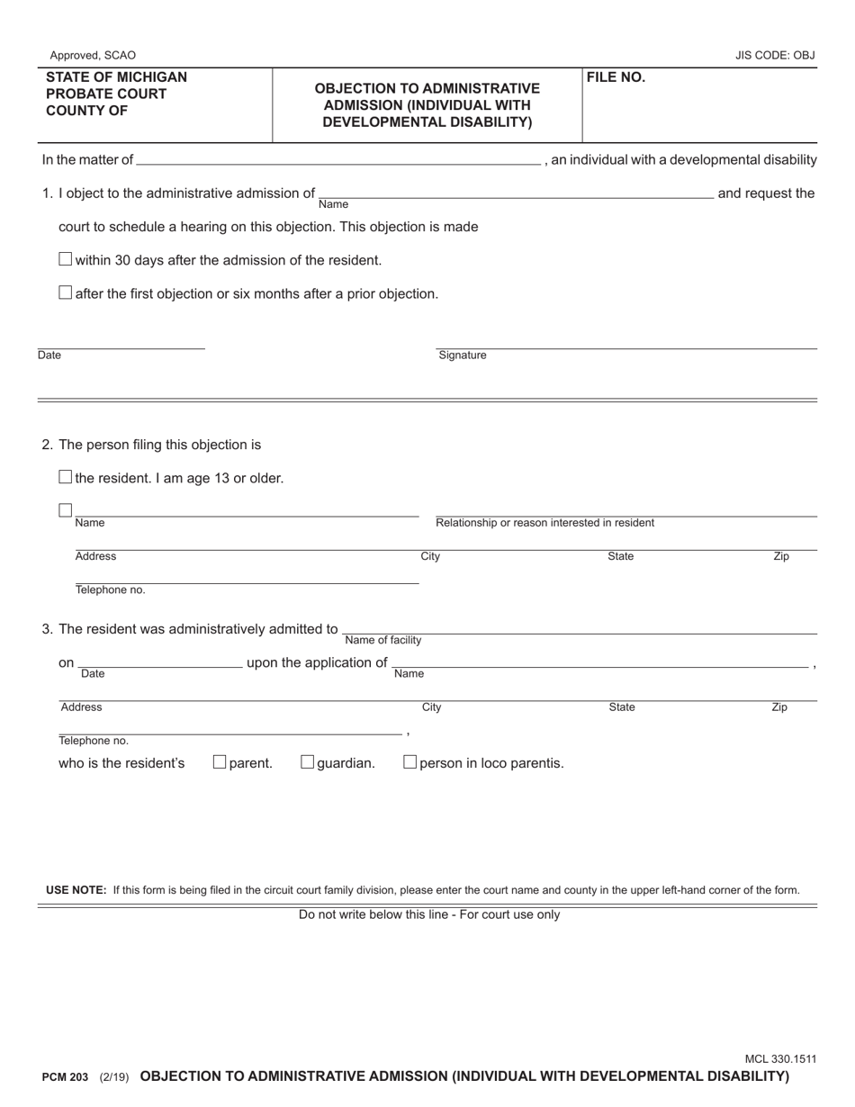 Form PCM203 Download Fillable PDF or Fill Online Objection to ...