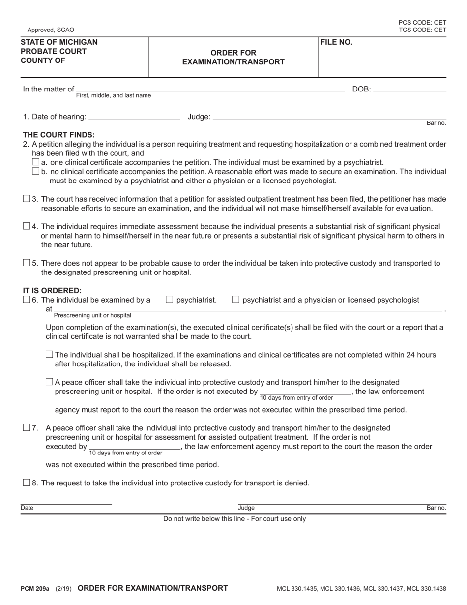 Form Pcm209a Download Fillable Pdf Or Fill Online Order For Examination