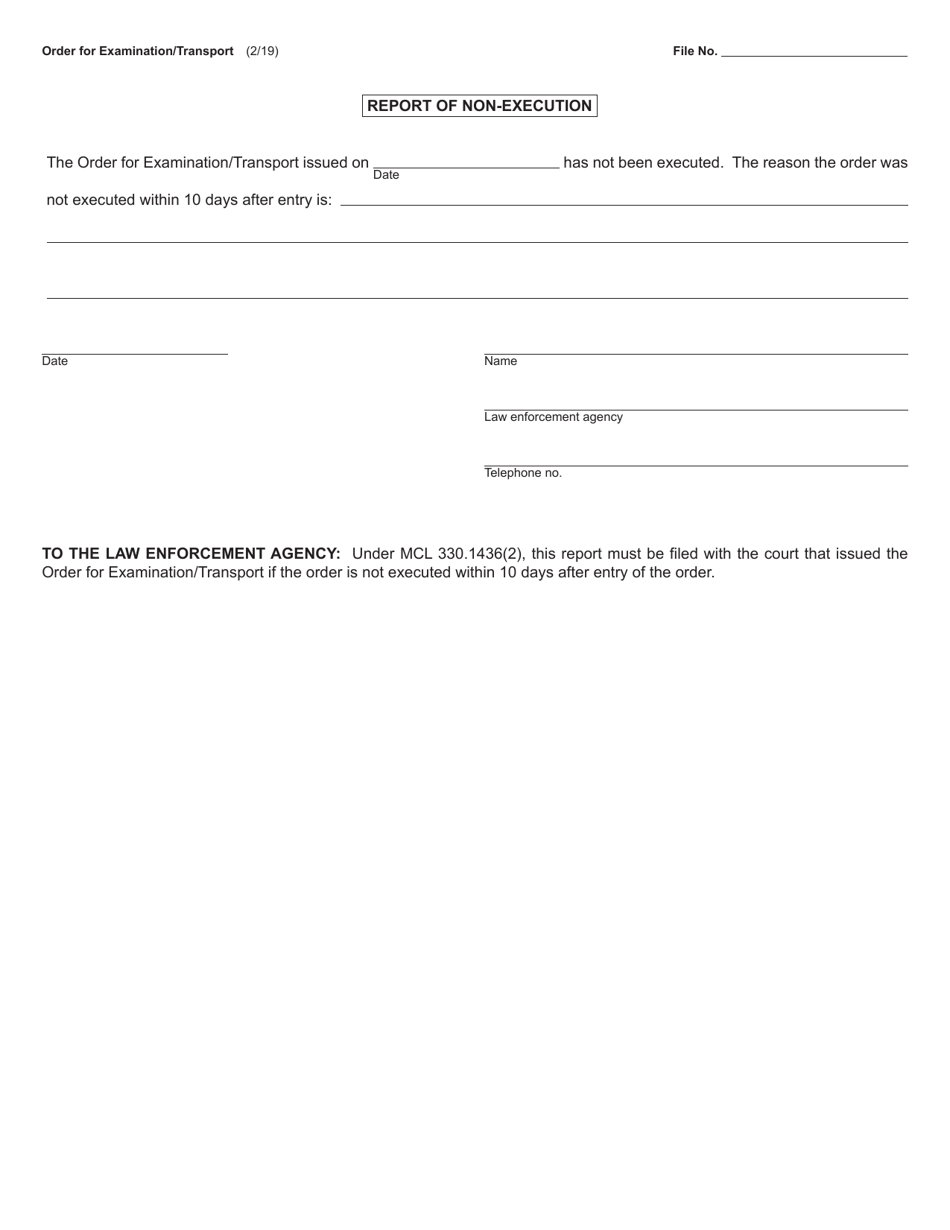 Form PCM209A Order for Examination / Transport - Michigan, Page 2