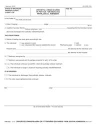 Document preview: Form PCM222A Order Following Hearing on Petition for Discharge From Judicial Admission - Michigan