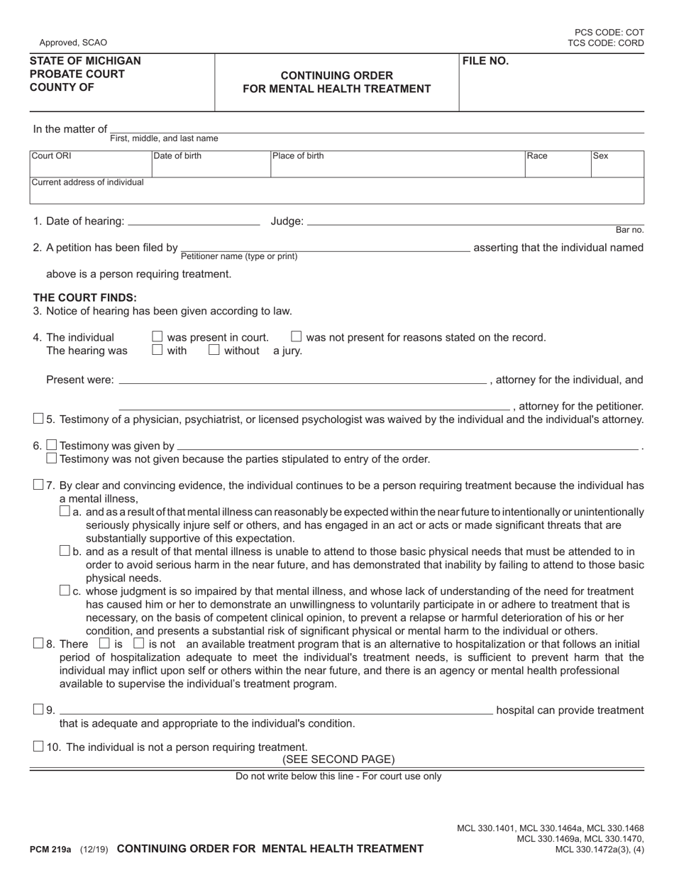 Form PCM219A - Fill Out, Sign Online and Download Fillable PDF ...