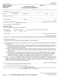 Form PCM219A Continuing Order for Mental Health Treatment - Michigan