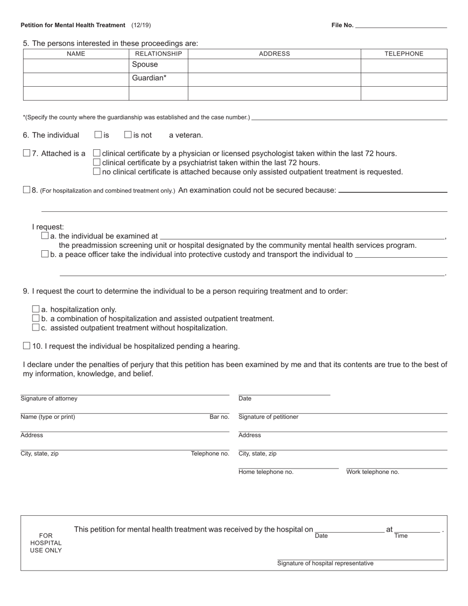 Form PCM201 Petition for Mental Health Treatment - Michigan, Page 2
