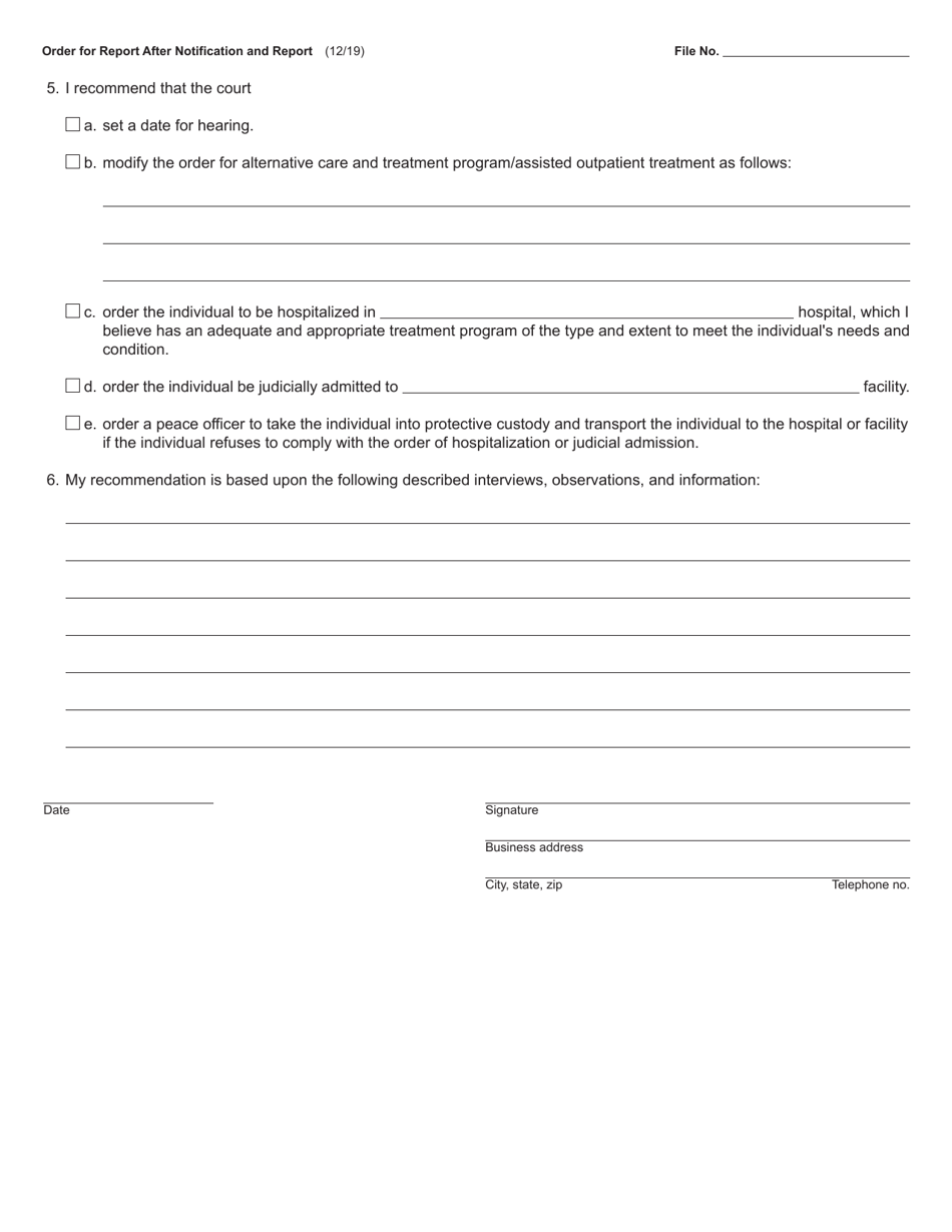 Form PCM231 Order for Report After Notification and Report - Michigan, Page 2