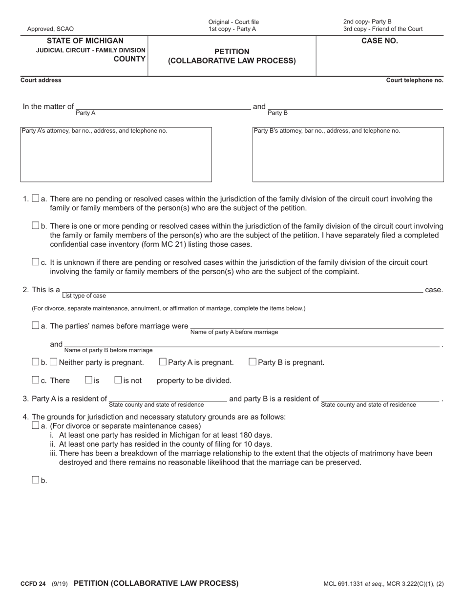 Form CCFD24 Petition (Collaborative Law Process) - Michigan, Page 1