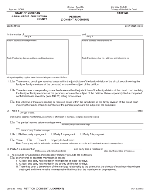 Form CCFD25 Petition (Consent Judgment) - Michigan