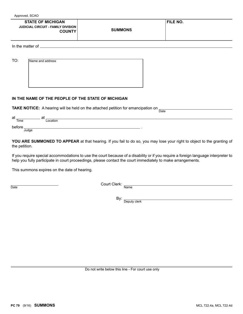 Form PC79 - Fill Out, Sign Online and Download Fillable PDF, Michigan ...