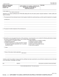 Document preview: Form PCM208A Supplement to Clinical Certificate on Appeal of Return to Hospital/Facility - Michigan
