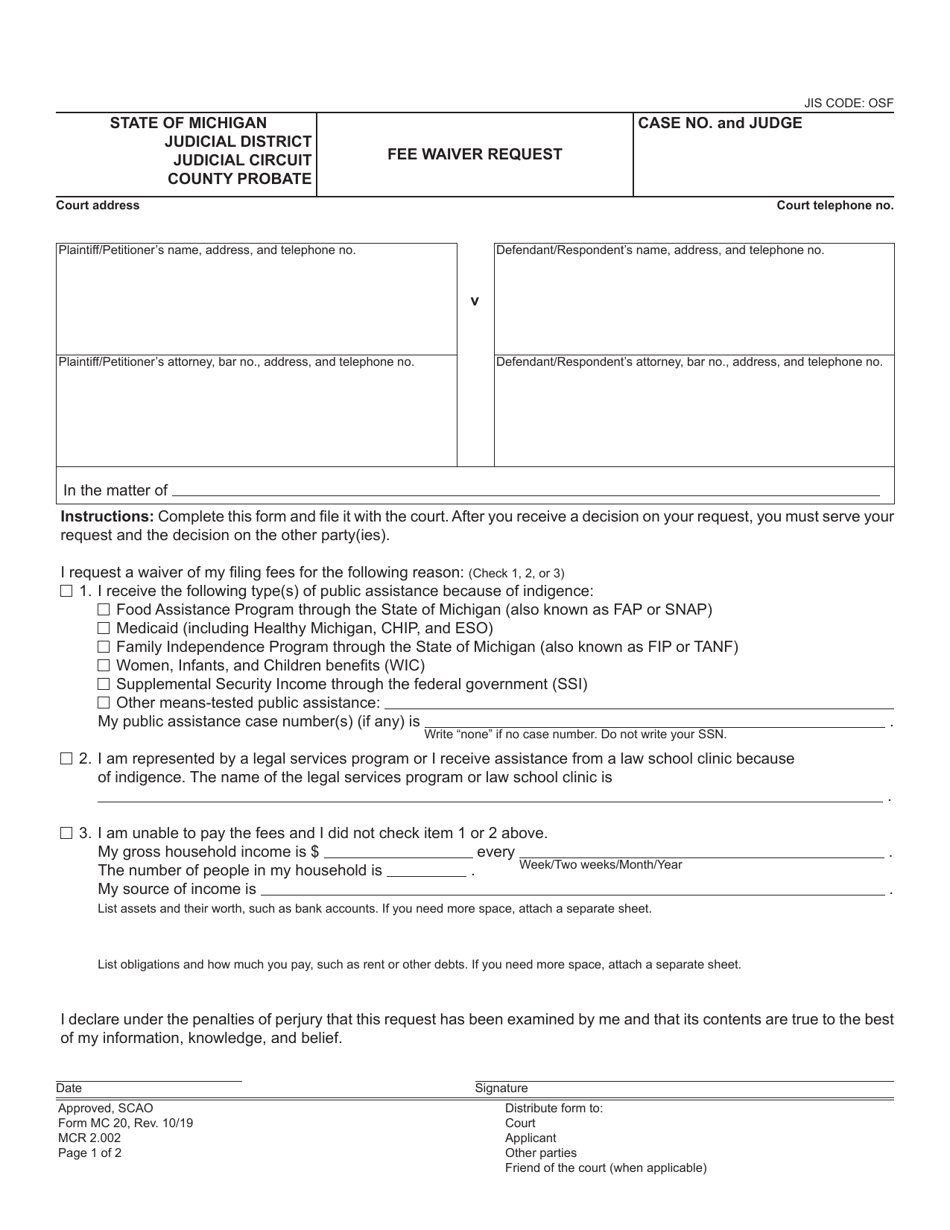 Form MC20 Fill Out Sign Online and Download Fillable PDF Michigan