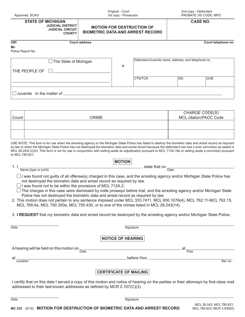 Form MC235 Download Fillable PDF or Fill Online Motion for Destruction ...