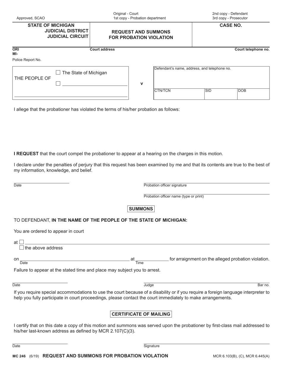 Form MC246 Download Fillable PDF or Fill Online Request and Summons for ...