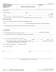 Document preview: Form PC585B Order Allowing Account(S) - Michigan