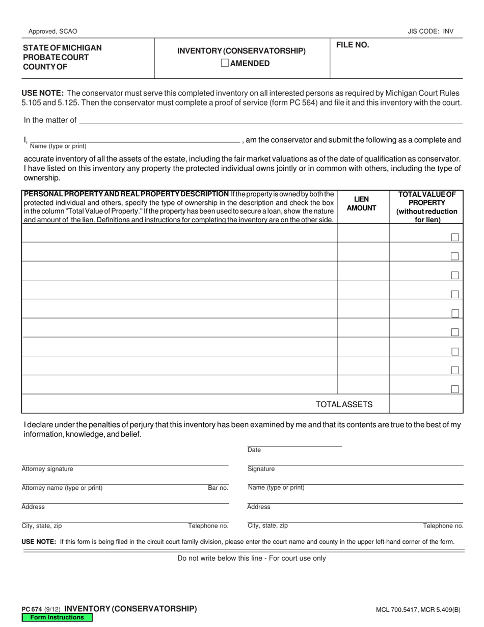 Form PC674 Download Fillable PDF or Fill Online Inventory ...