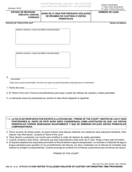 Document preview: Formulario FOC16 Aviso De 21 Dias Por Presunta Violacion De Regimen De Custodia O Visitas Parentales - Michigan (Spanish)