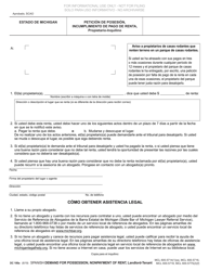Formulario DC100A Peticion De Posesion, Incumplimiento De Pago De Renta, Propietario-Inquilin - Michigan (Spanish), Page 2