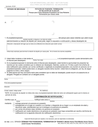 Document preview: Formulario DC100D Peticion De Posesion, Terminacion De Relacion De Alquiler Parque Para Casas Rodantes-Propietario De Casa Rodante Terminacion Por Causa Justa - Michigan (Spanish)