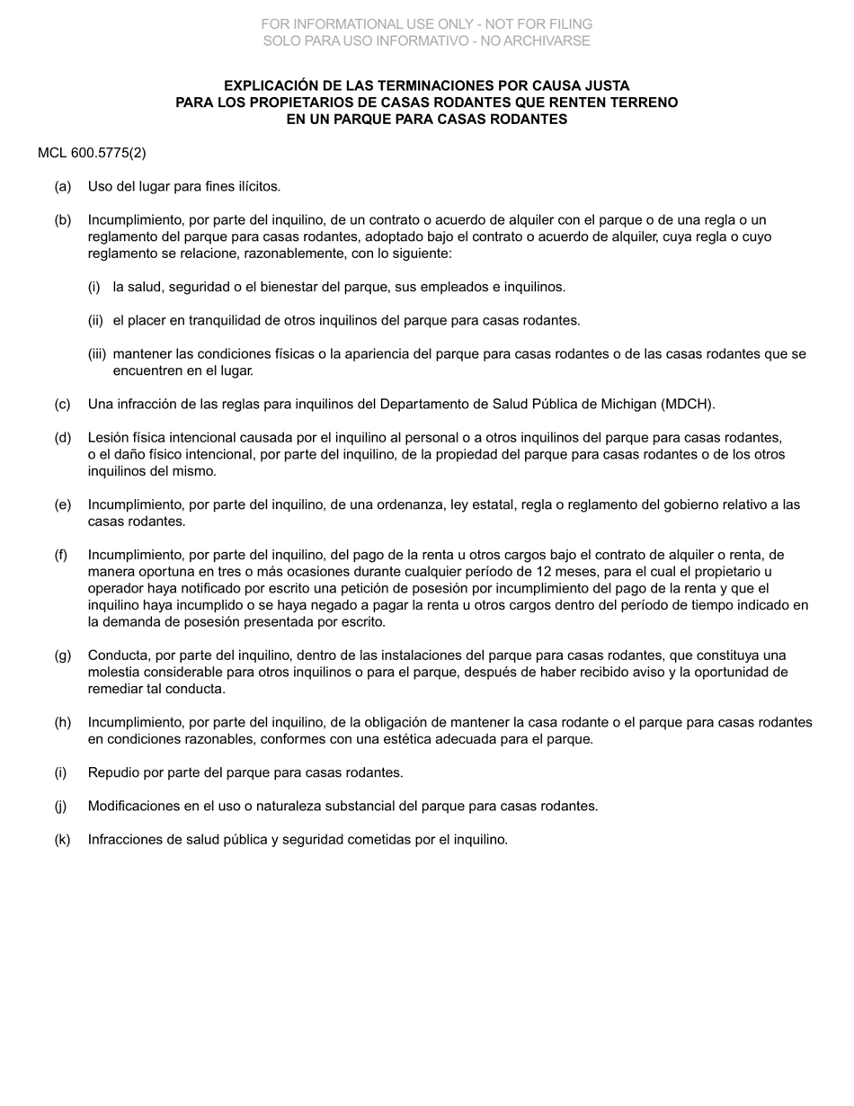 Formulario DC100D Peticion De Posesion, Terminacion De Relacion De Alquiler Parque Para Casas Rodantes-Propietario De Casa Rodante Terminacion Por Causa Justa - Michigan (Spanish), Page 3