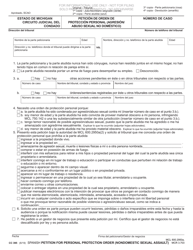 Document preview: Formulario CC395 Peticion De Orden De Proteccion Personal (Agresion/ Abuso Sexual No Domestico) - Michigan (Spanish)