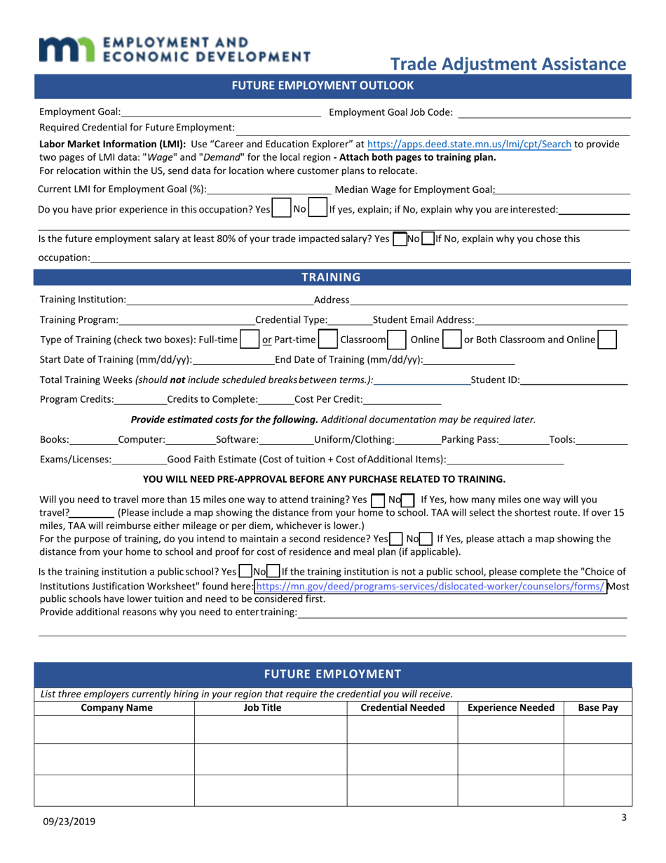 Trade Adjustment Assistance Training Application - Minnesota, Page 3