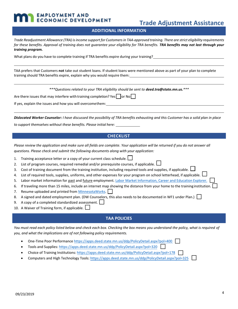 Trade Adjustment Assistance Training Application - Minnesota, Page 4