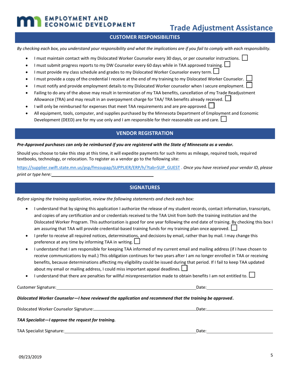 Trade Adjustment Assistance Training Application - Minnesota, Page 5