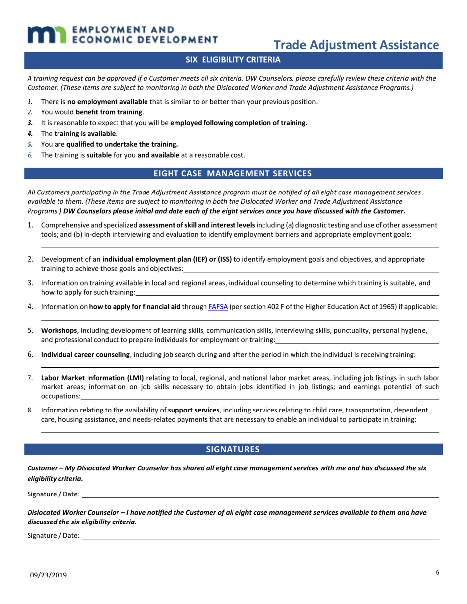 Trade Adjustment Assistance Training Application - Minnesota, Page 6