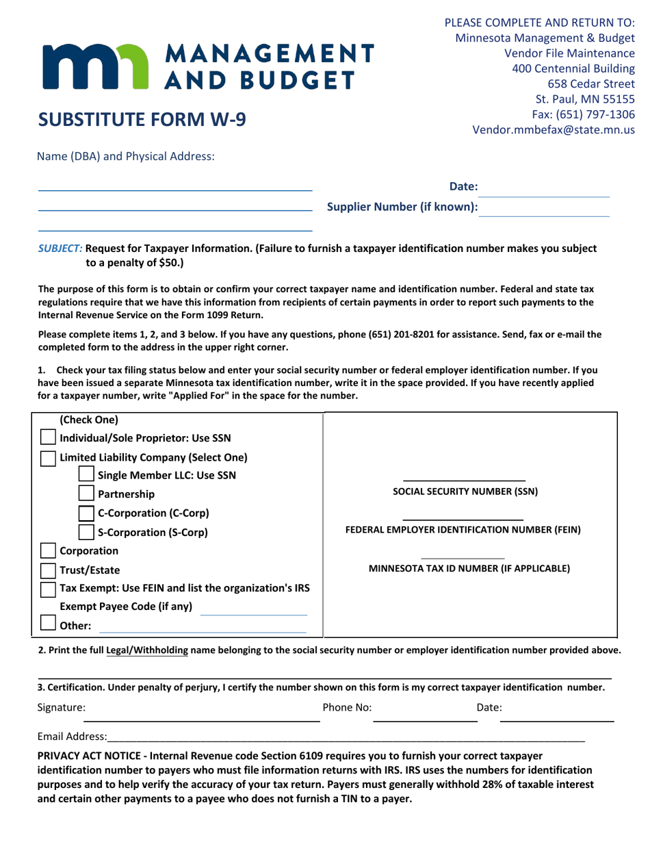 Substitute Form W-9 - Minnesota, Page 1
