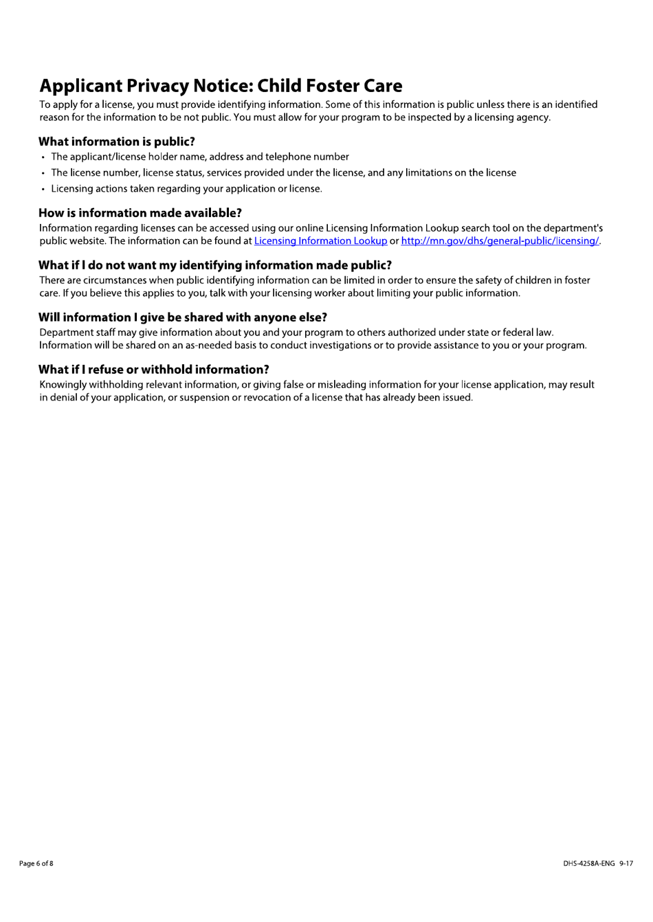 Form DHS4258ENG Download Fillable PDF or Fill Online Minnesota Adoption and Child Foster Care