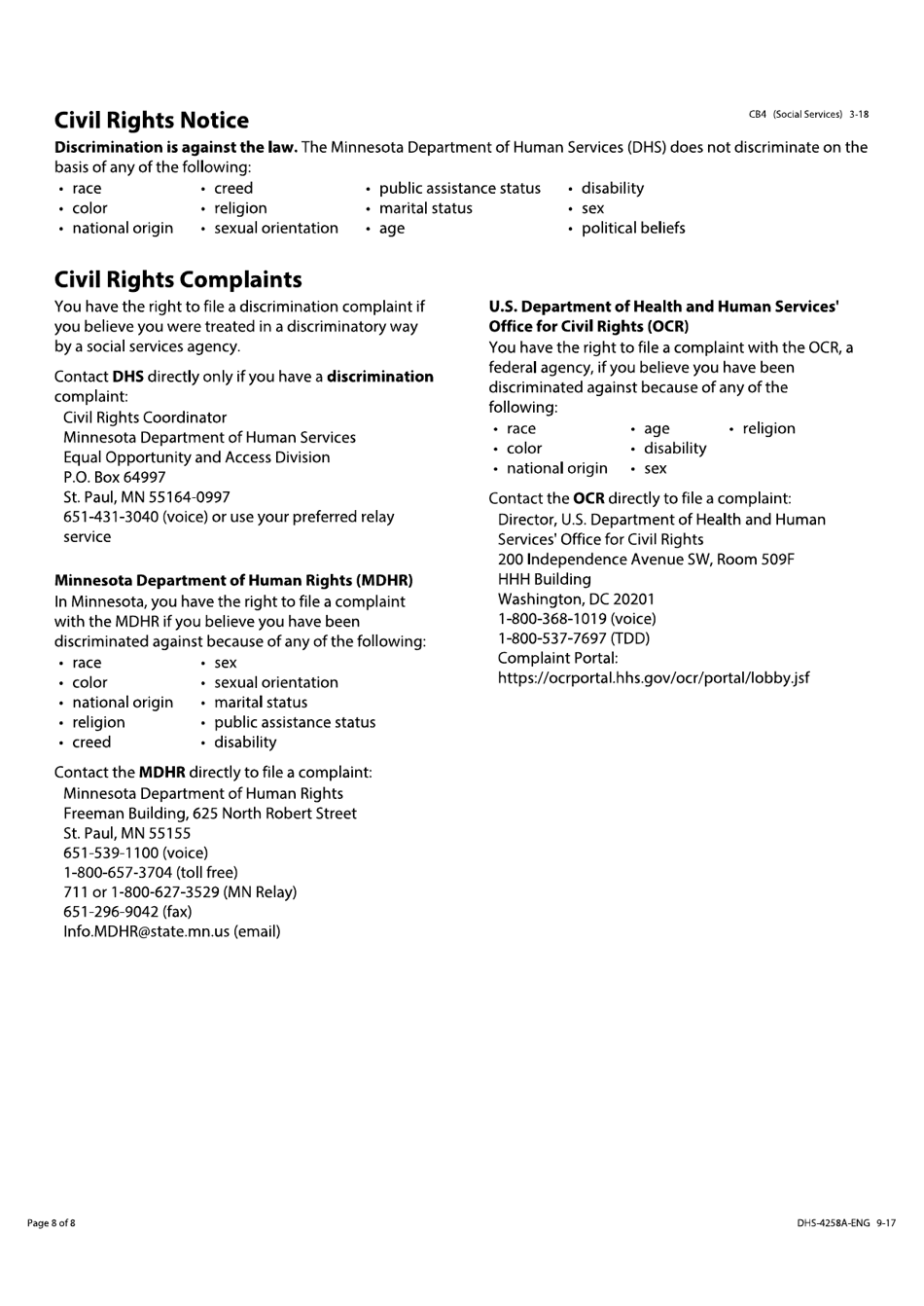 Form DHS-4258-ENG Minnesota Adoption and Child Foster Care Application - Minnesota, Page 8
