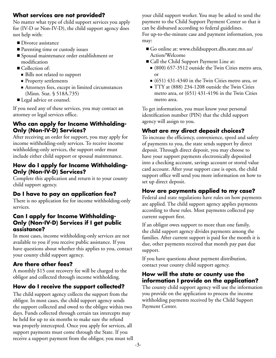 Form DHS-3164-ENG Income Withholding-Only (Non-IV-D) Services Application - Minnesota, Page 3