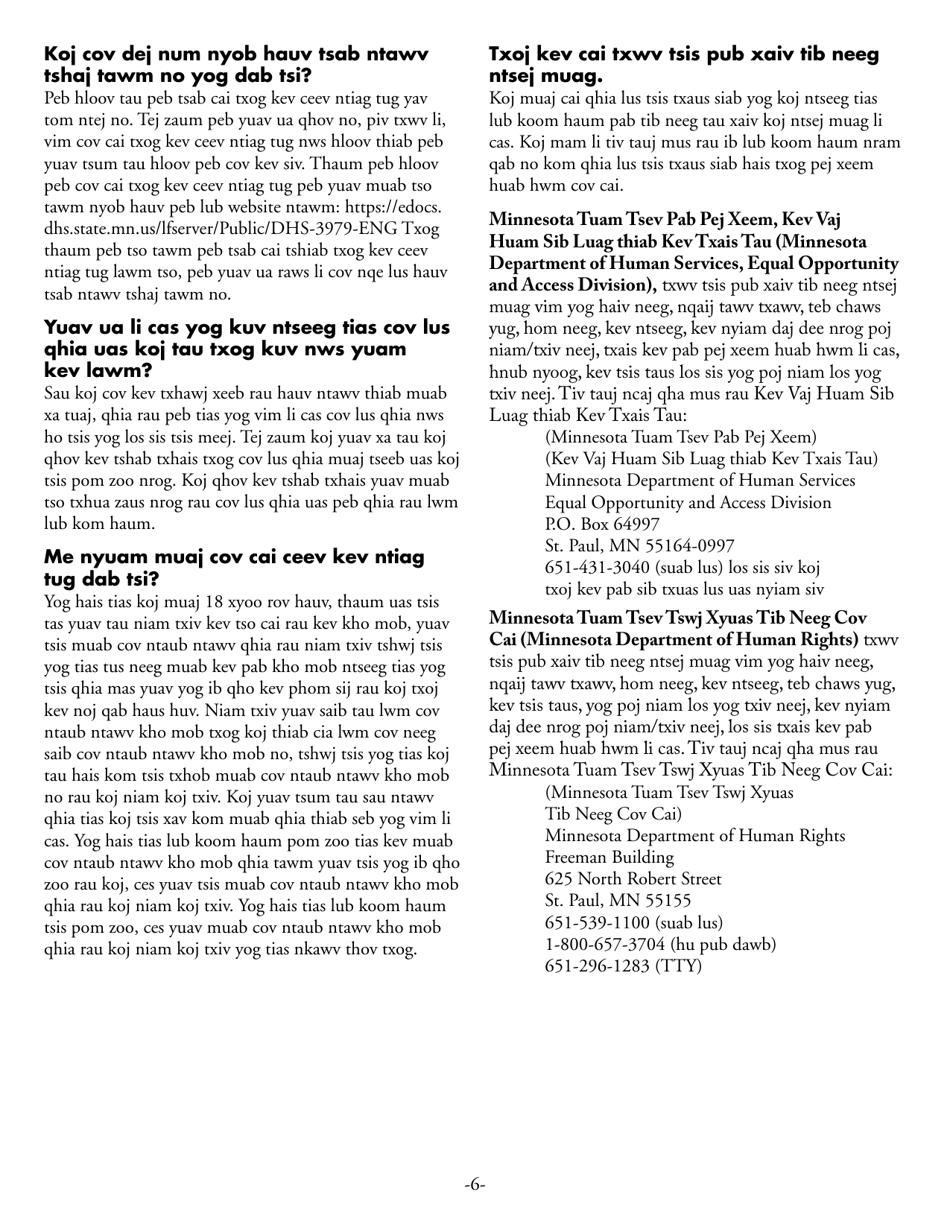Form DHS-3164-HMN Income Withholding-Only (Non-IV-D) Services Application or Support Order Processing - Minnesota (Hmong), Page 6