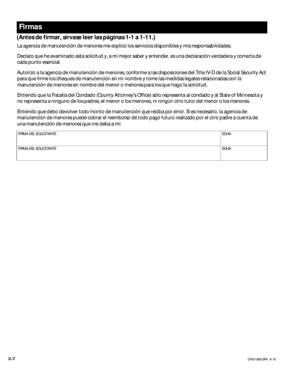 Formulario DHS-1958-SPA Solicitud De Servicios De Manutencion Y Cobros - Minnesota (Spanish), Page 18