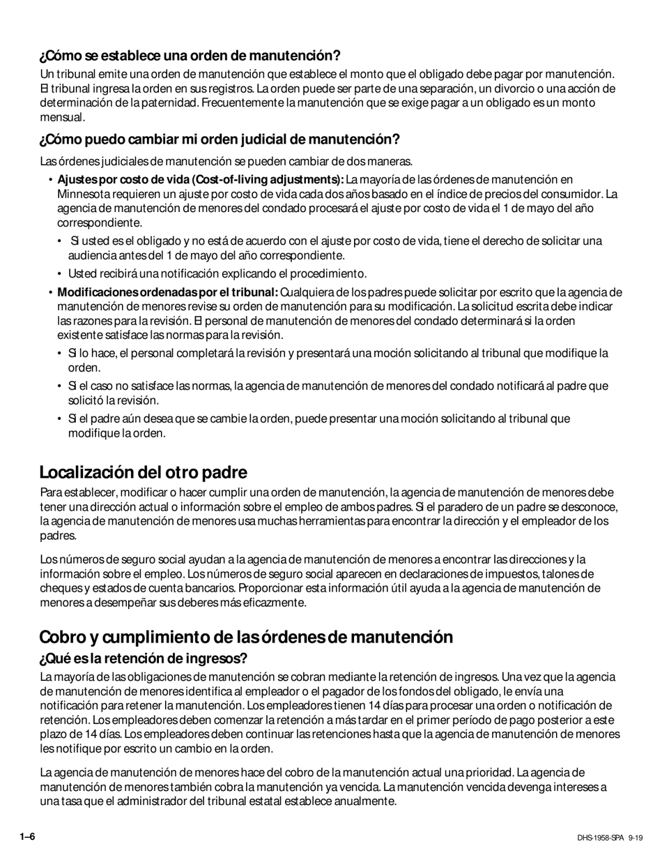Formulario DHS-1958-SPA Solicitud De Servicios De Manutencion Y Cobros - Minnesota (Spanish), Page 6