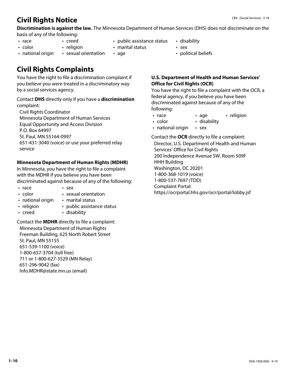 Form DHS-1958-ENG Application for Support and Collections Services - Minnesota, Page 10
