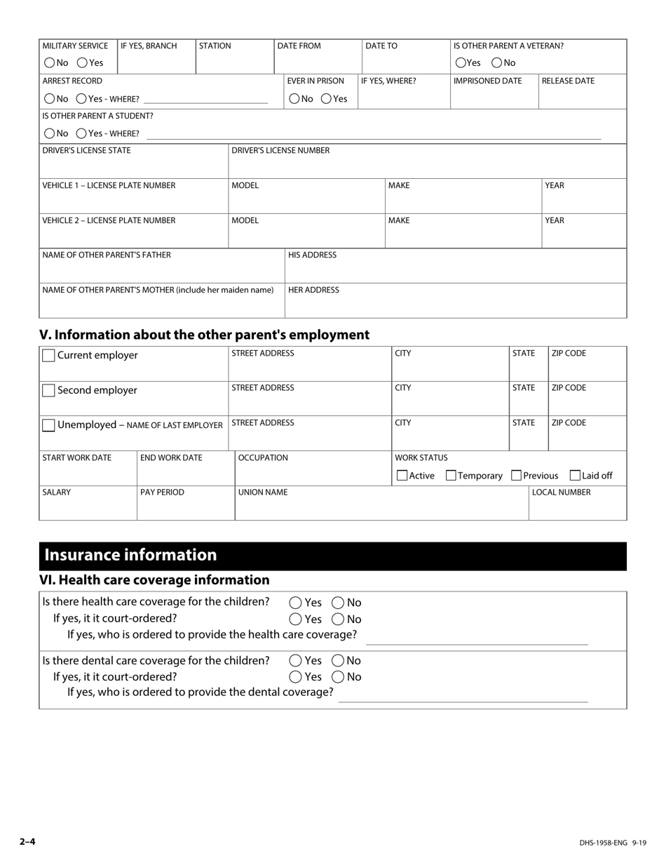 Form DHS-1958-ENG Application for Support and Collections Services - Minnesota, Page 15