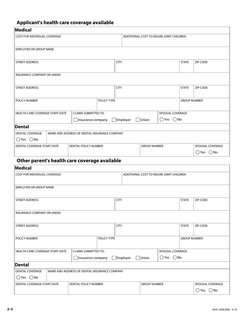 Form DHS-1958-ENG Application for Support and Collections Services - Minnesota, Page 16