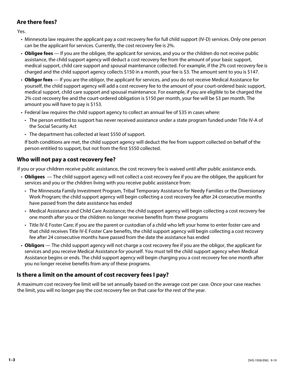 Form DHS-1958-ENG Application for Support and Collections Services - Minnesota, Page 3