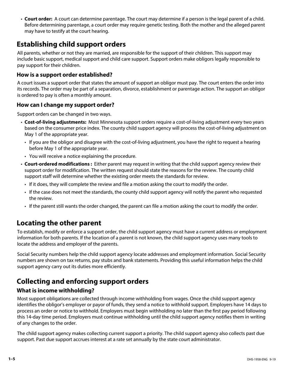 Form DHS-1958-ENG Application for Support and Collections Services - Minnesota, Page 5